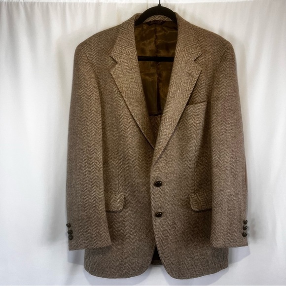 Vintage Claridge Wool Herringbone Elbow Patch Sports Coat  Classic Brown - Picture 1 of 17